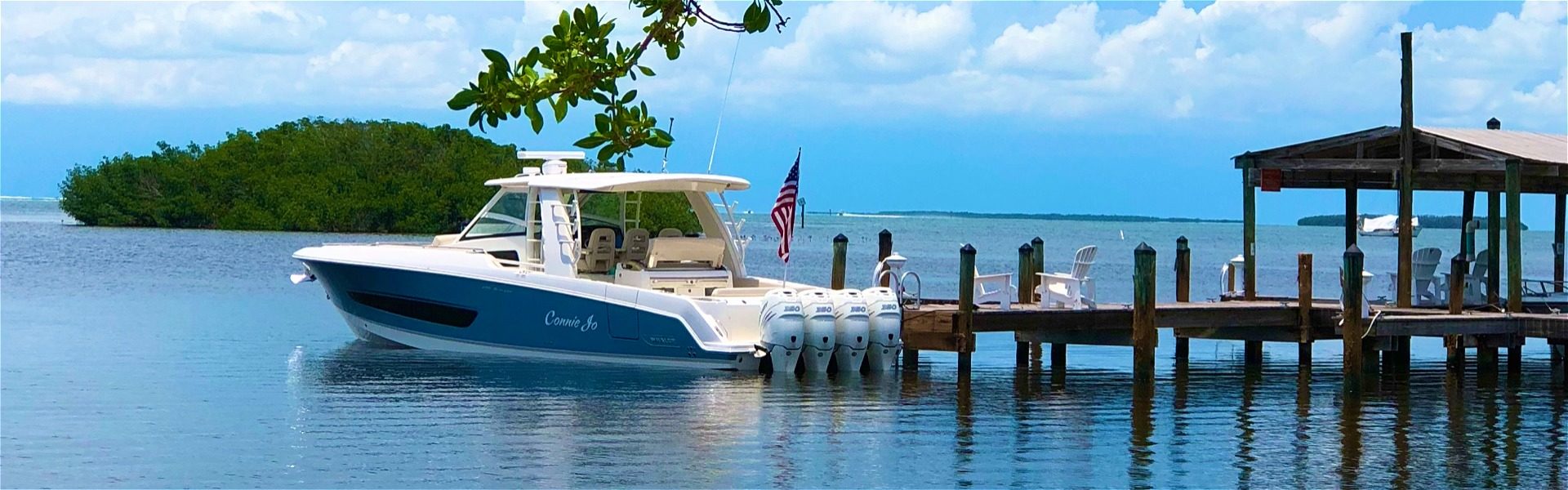 Beautiful powerboat and Florida Bay in the background